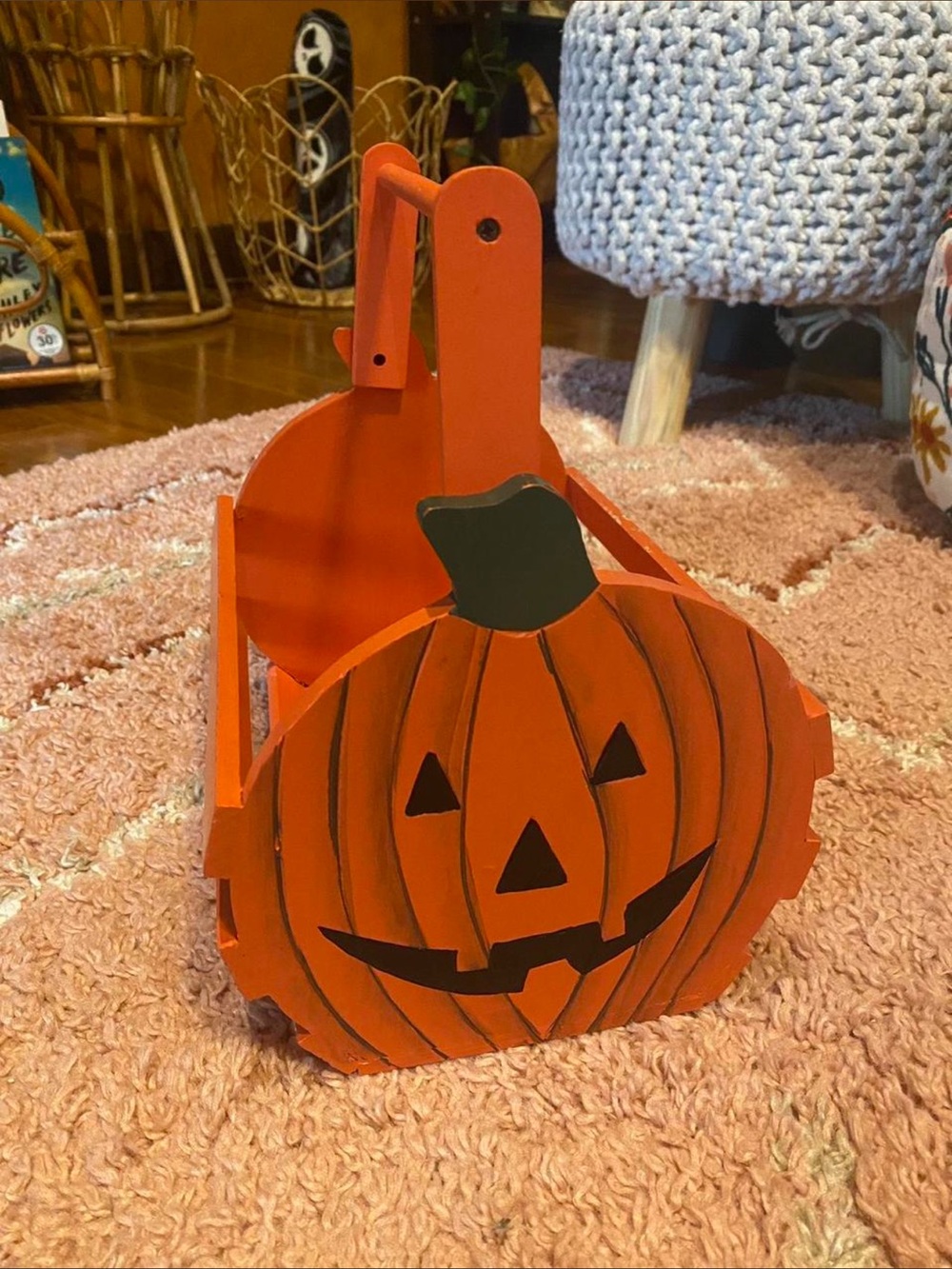 American Vintage Orange Jack-o'-Lantern Treat Holder basket storage pumpkin